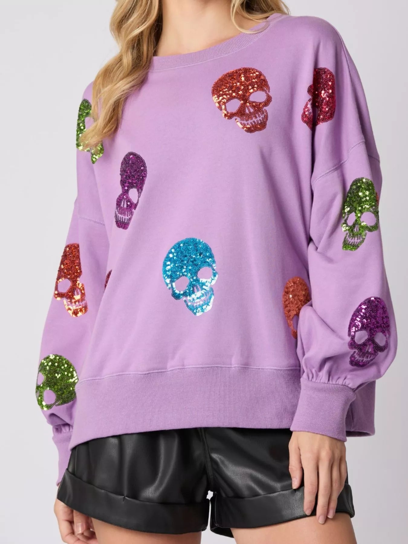 Fashorio Purple / S Halloween Colorful Skull Sequin Oversized Sweatshirt