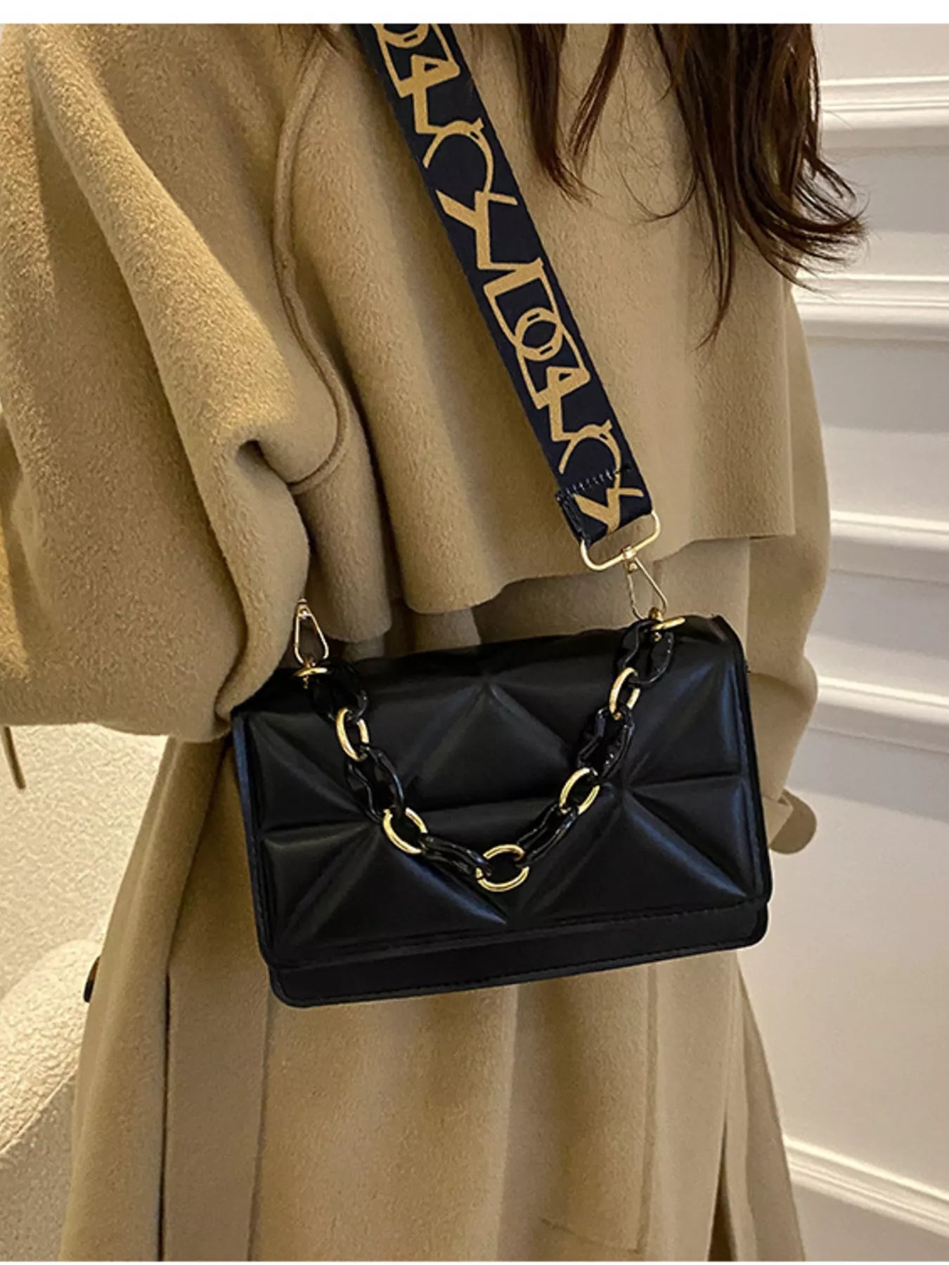 Fashorio Quilted Adjustable Strap Crossbody Bag