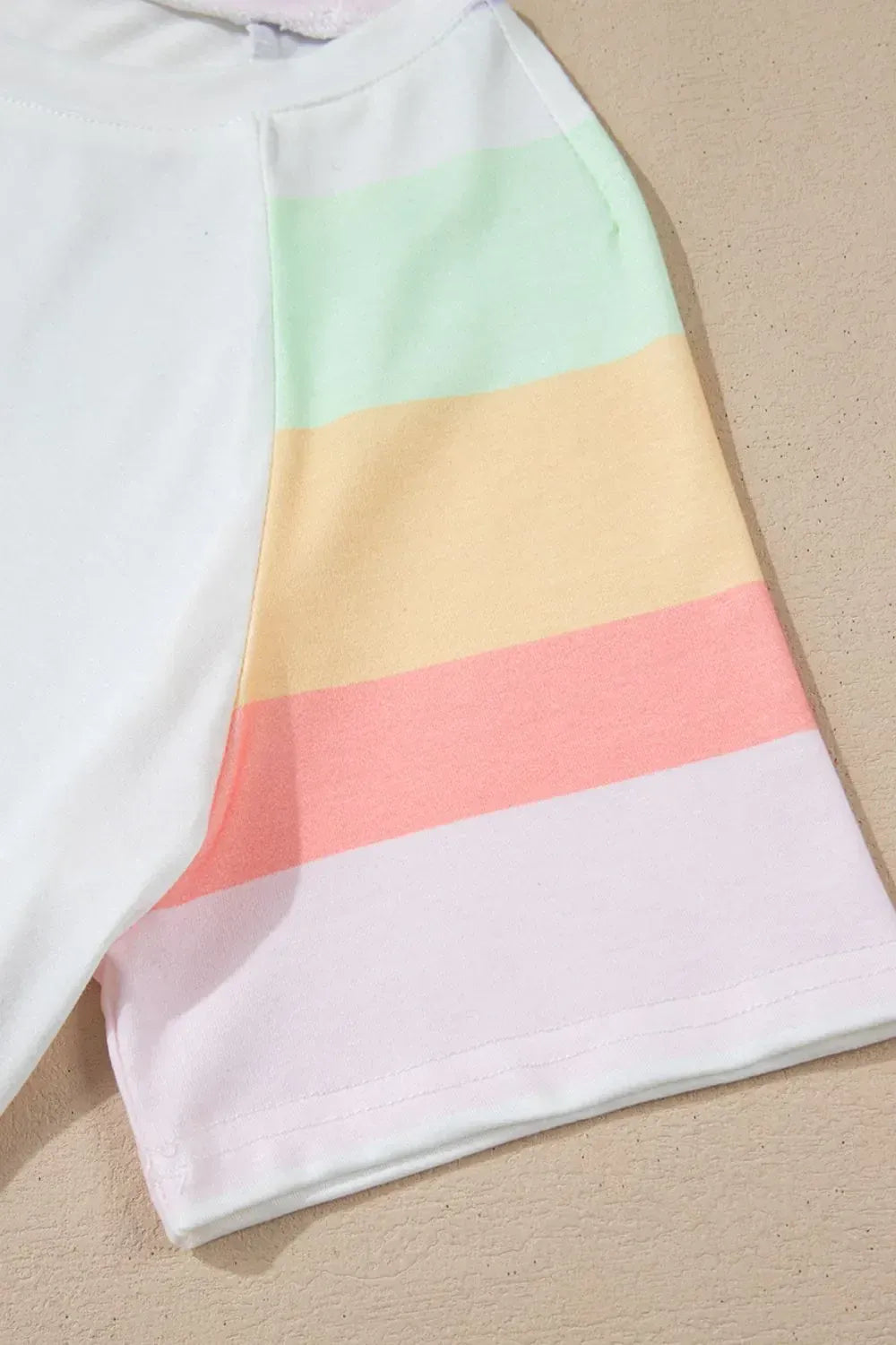 Fashorio Rainbow Striped Round Neck T Shirt and Shorts Lounge Set