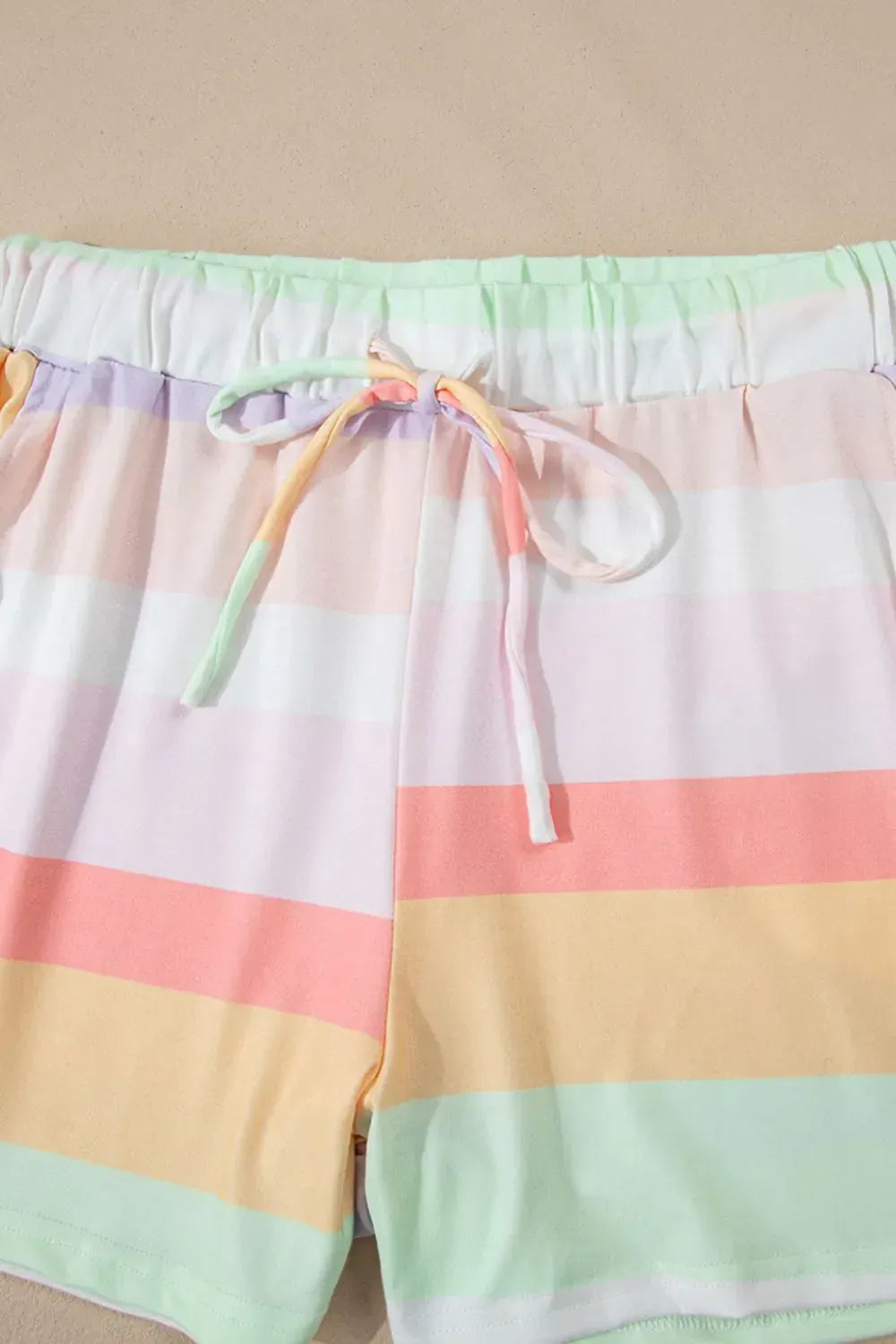 Fashorio Rainbow Striped Round Neck T Shirt and Shorts Lounge Set
