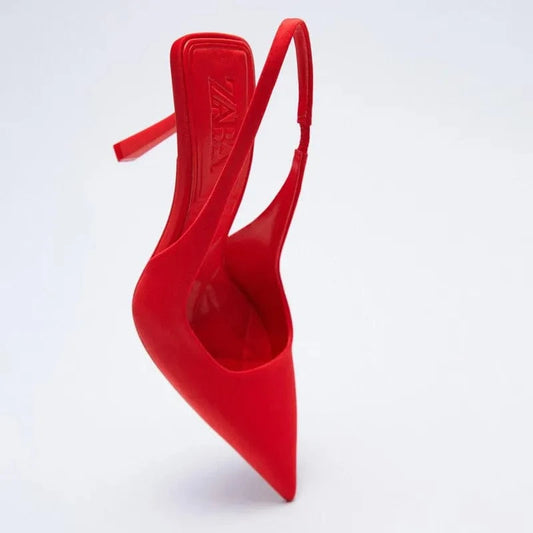 Point Toe Slingback Pumps Red - Fashorio