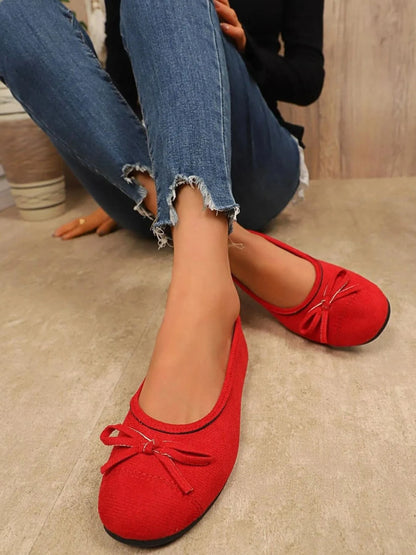 Bow-Detail Slip-On Loafers Red - Fashorio