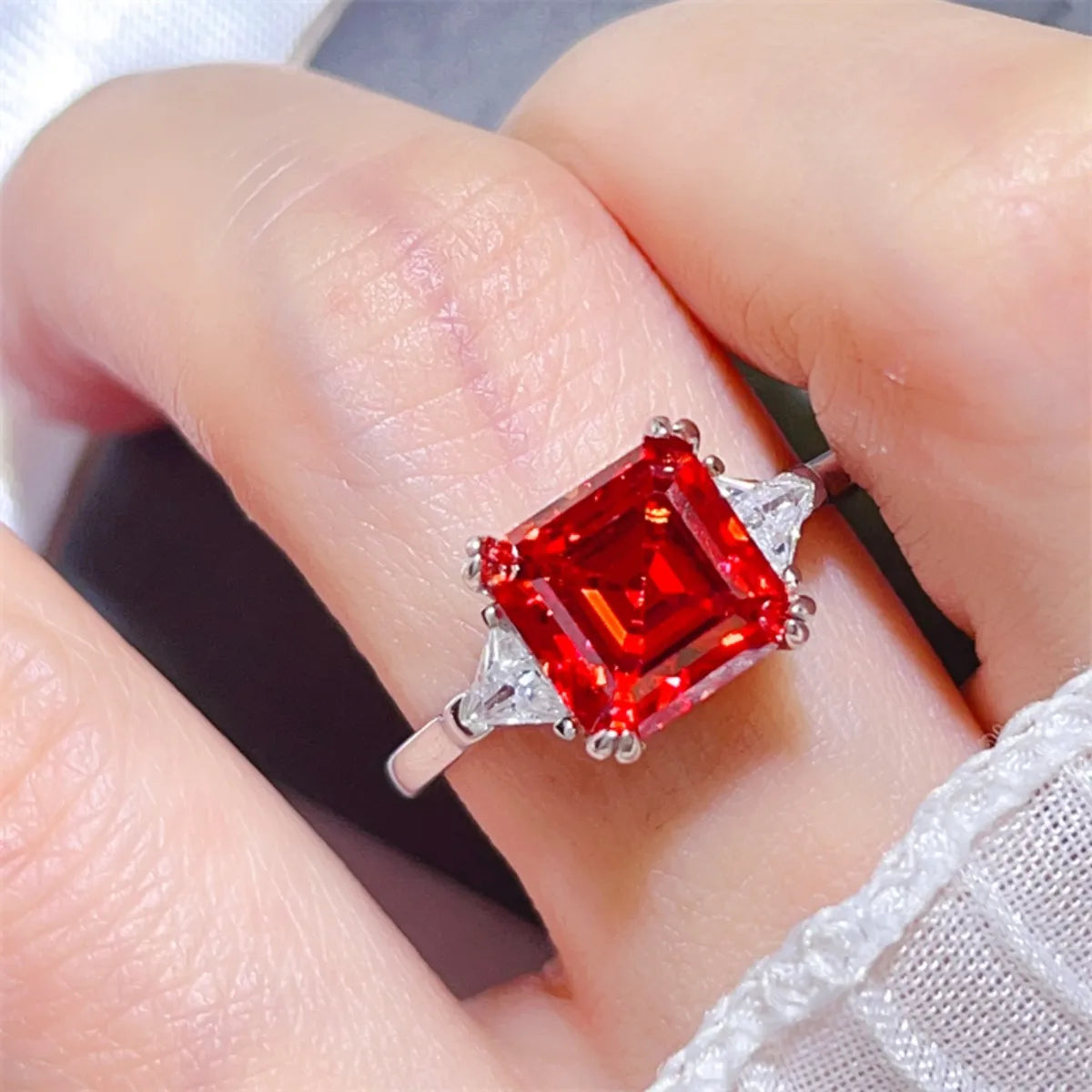 Fashorio Red / 5 3 Carat Moissanite 925 Sterling Silver Ring