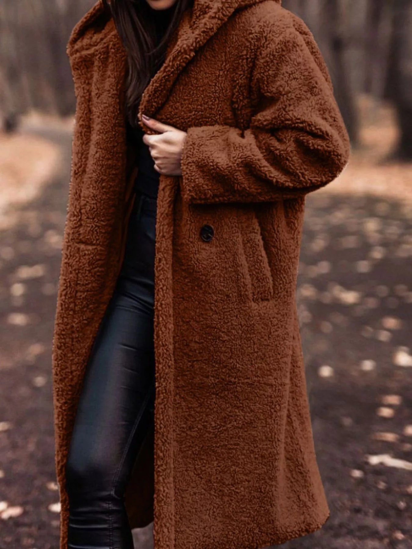 Fashorio Red Brown / S Teddy Bear Hooded Longline Outerwear