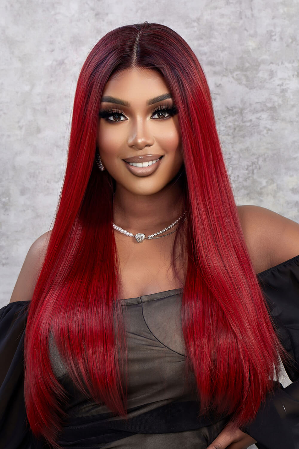 Fashorio Red Ombre / One Size 13*2" Lace Front Wigs Synthetic Straight 26" 150% Density