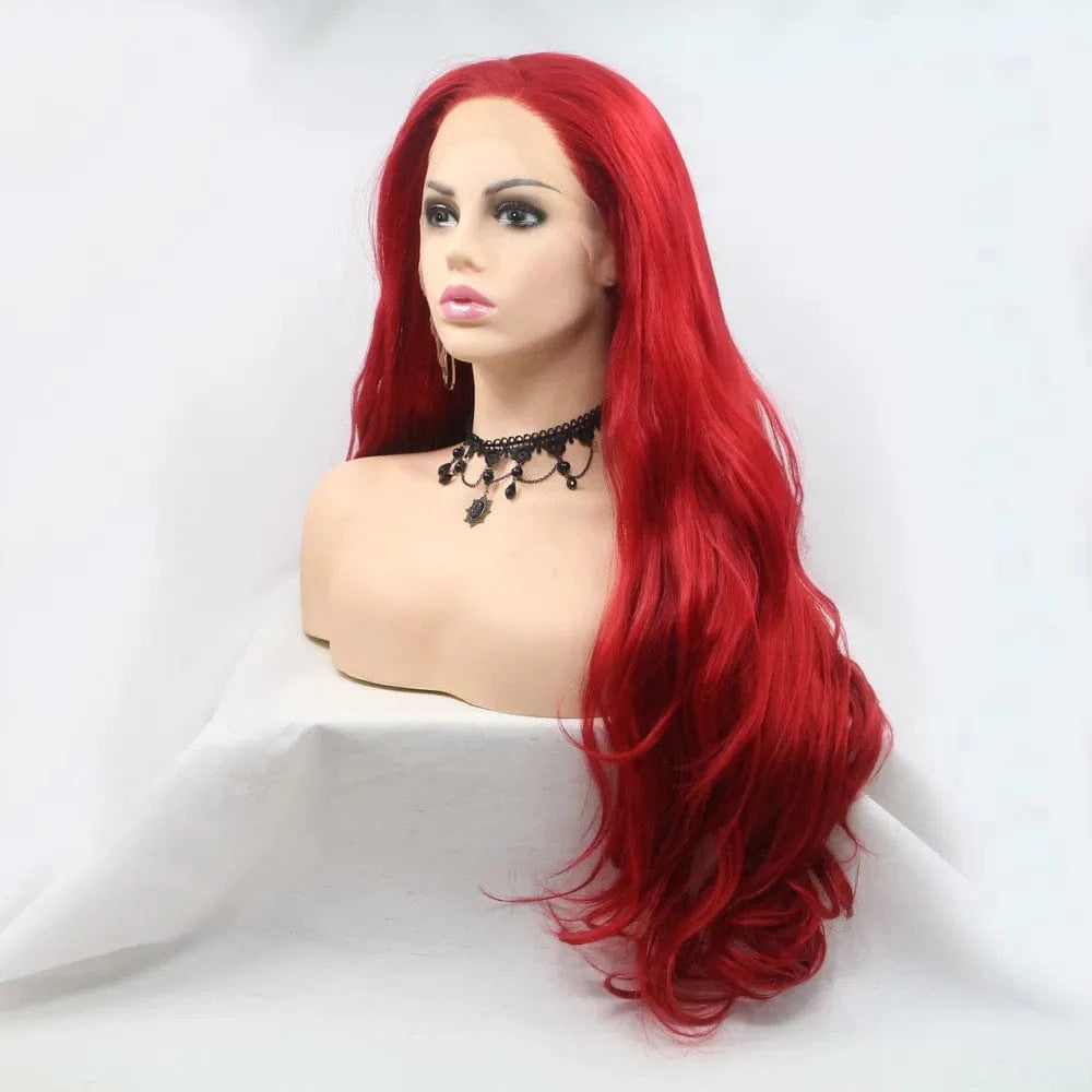 Fashorio Red / One Size 13*3" Lace Front Wigs Synthetic Long Wavy 24" 130% Density