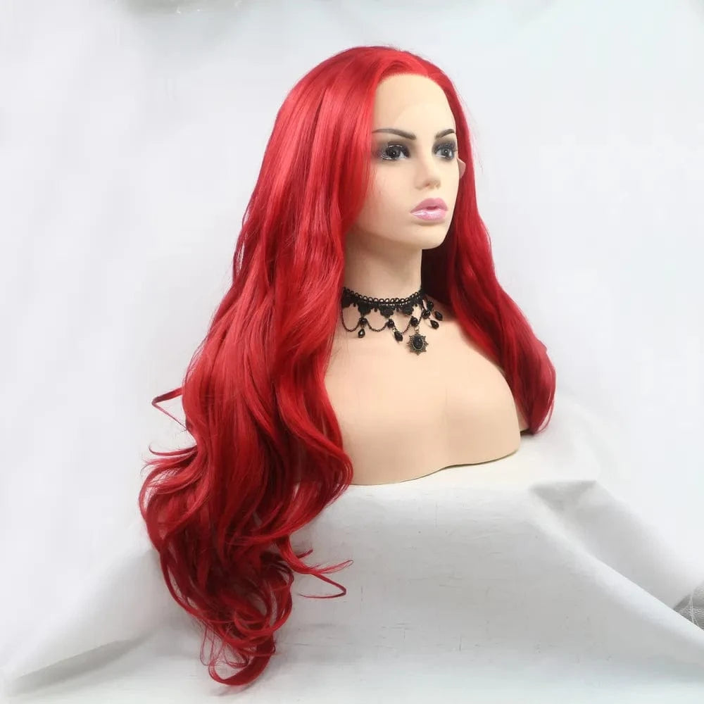 Fashorio Red / One Size 13*3" Lace Front Wigs Synthetic Long Wavy 24" 130% Density