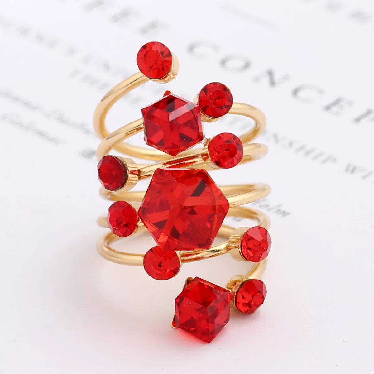 Fashorio Red / One Size 18K Gold-Plated Multi-Layered Ring