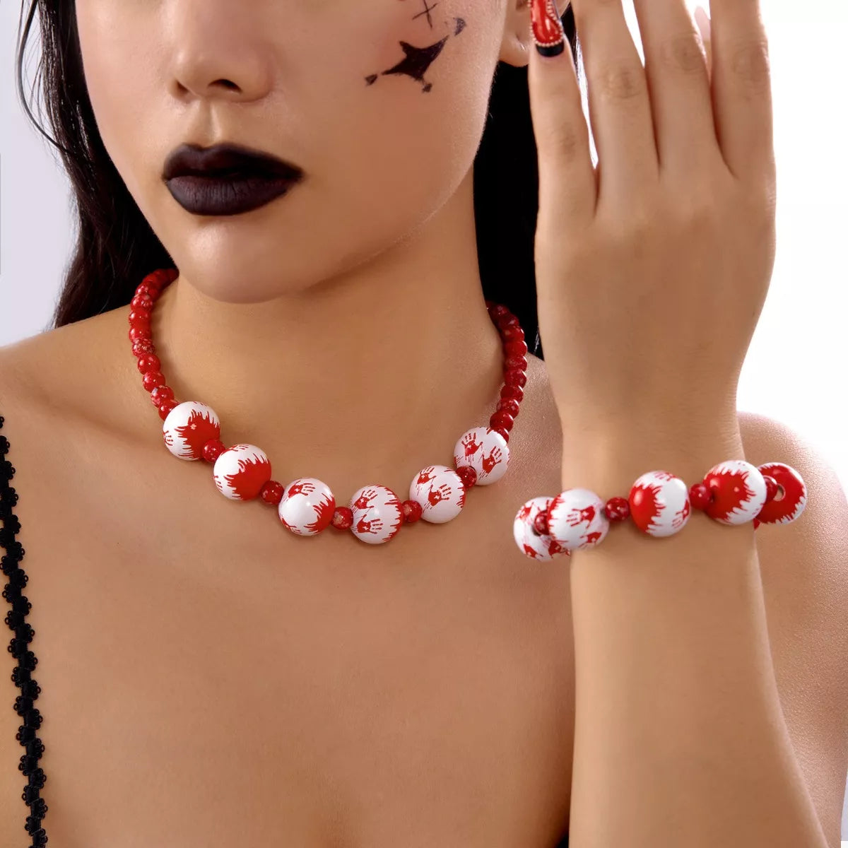 Fashorio Red / One Size Halloween Necklace and Bracelet Jewelry Set