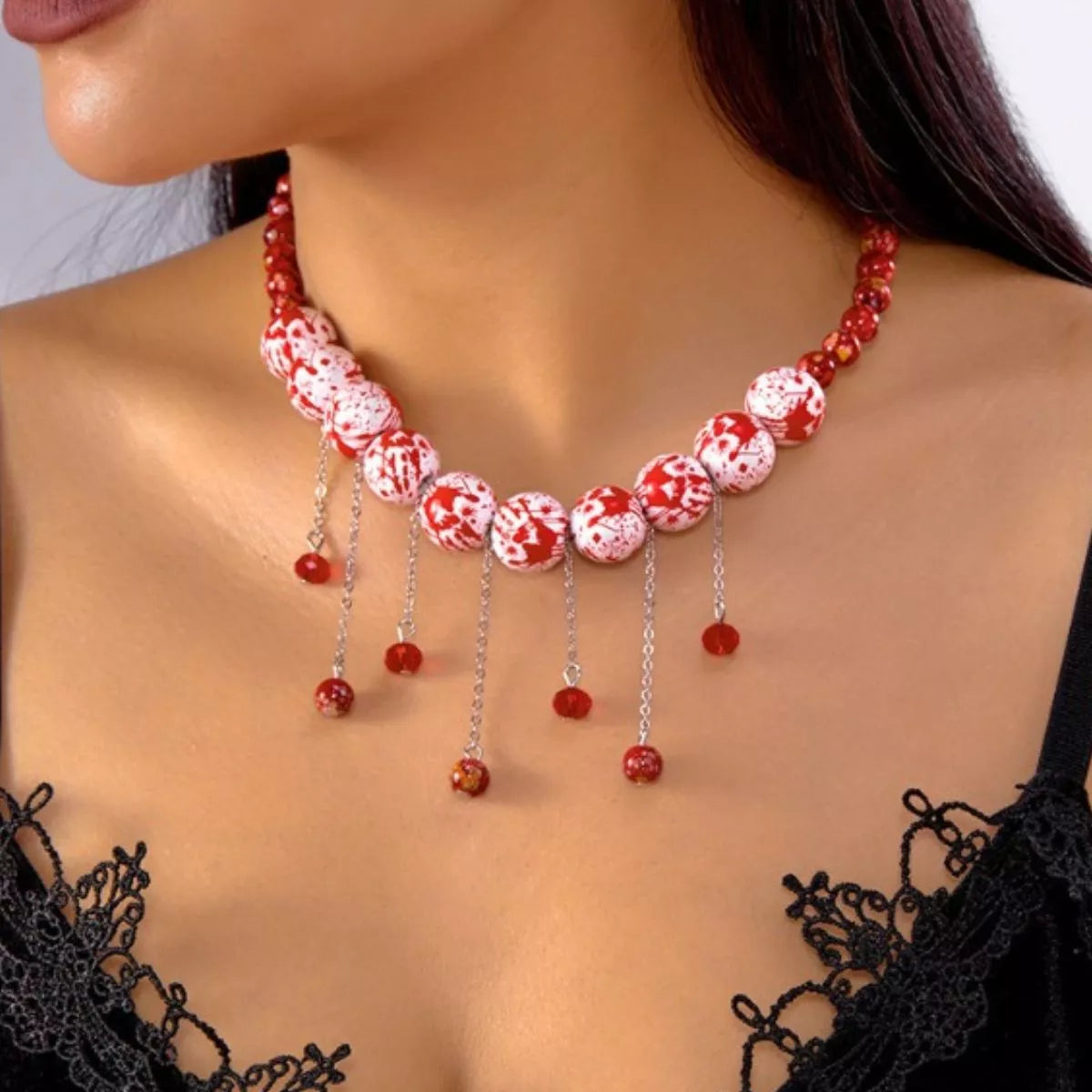 Fashorio Red / One Size Halloween Theme Necklace with Dangling Beads