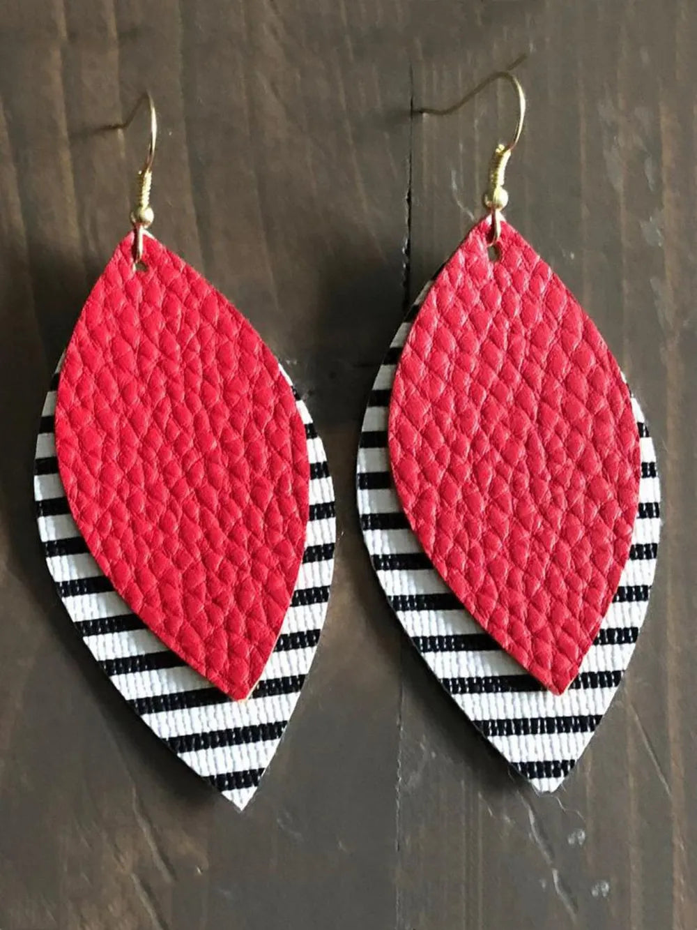 Fashorio Red / One Size PU Leather Leaf Dangle Earrings