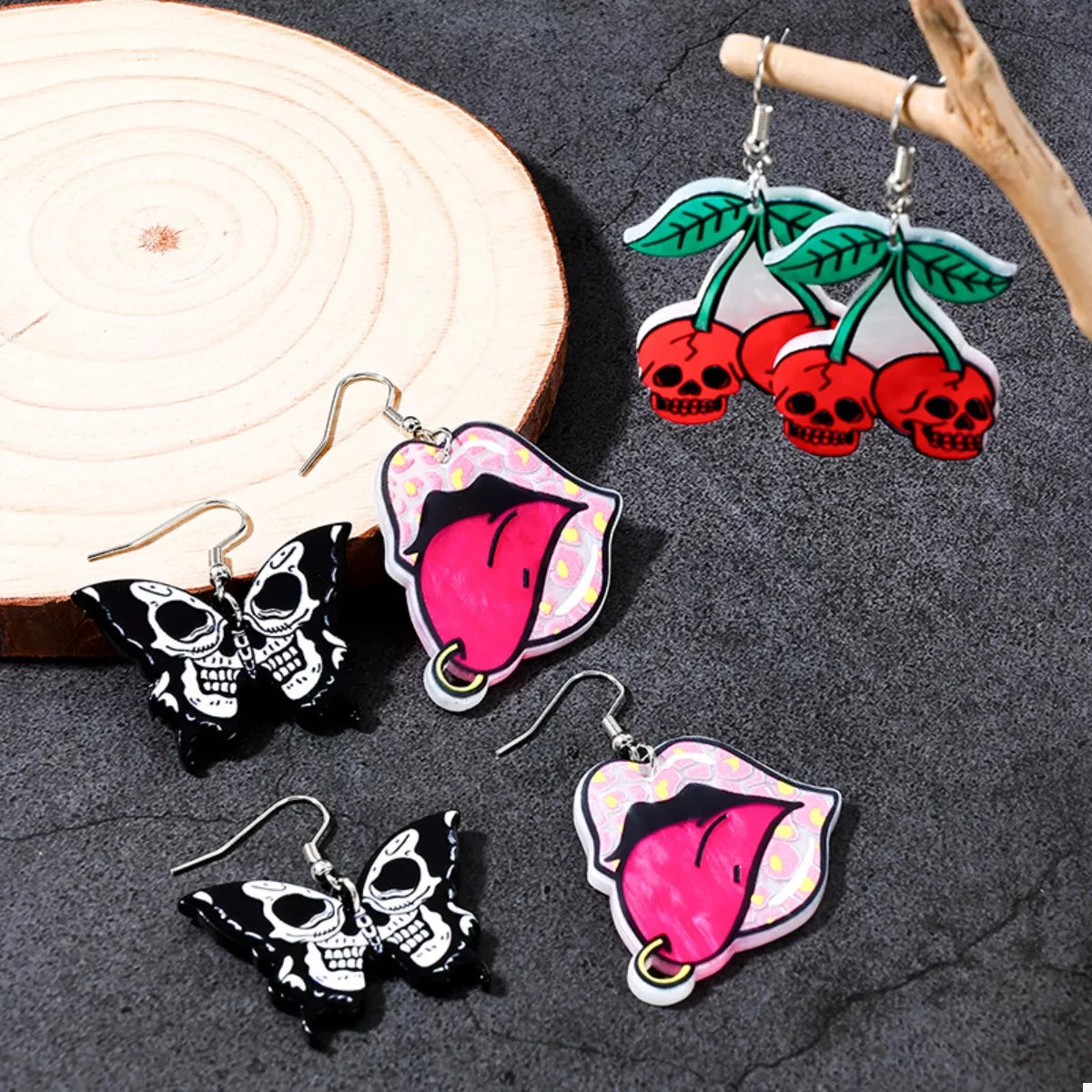 Fashorio Red / onesize 3 Piece Halloween Funky Cartoon Acrylic Dangle Earrings