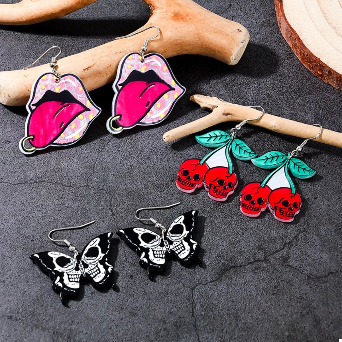 Fashorio Red / onesize 3 Piece Halloween Funky Cartoon Acrylic Dangle Earrings