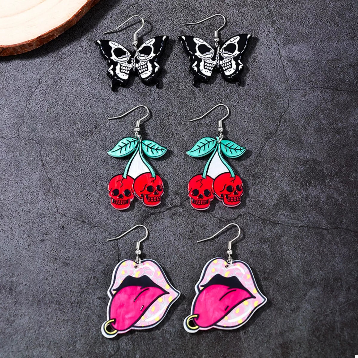 Fashorio Red / onesize 3 Piece Halloween Funky Cartoon Acrylic Dangle Earrings
