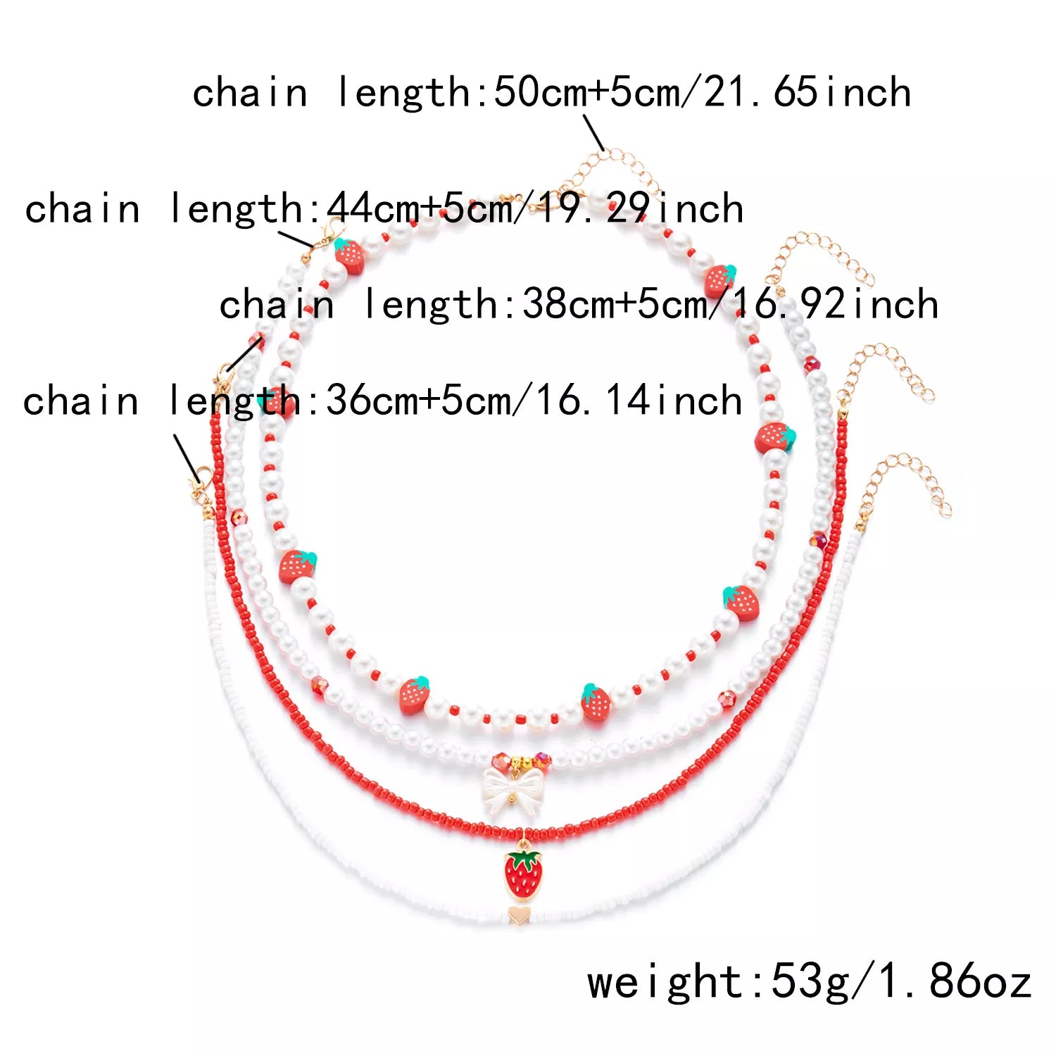 Fashorio Red / onesize 4 Piece Strawberry Pearl Beaded Necklace