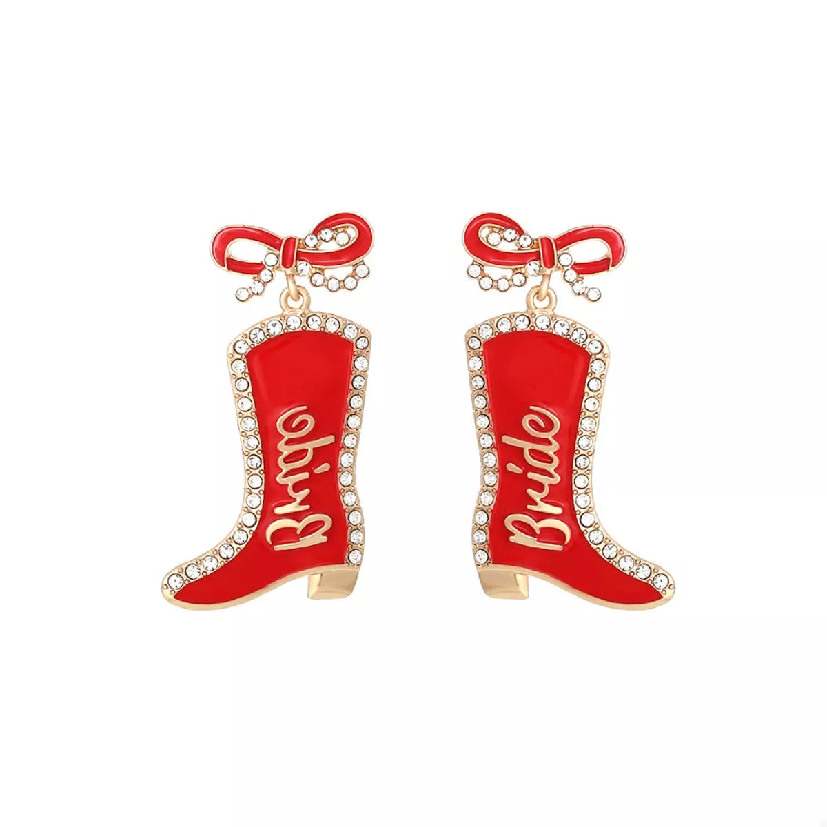 Fashorio Red / onesize Cowgirl Boot Dangle Earrings with Bow