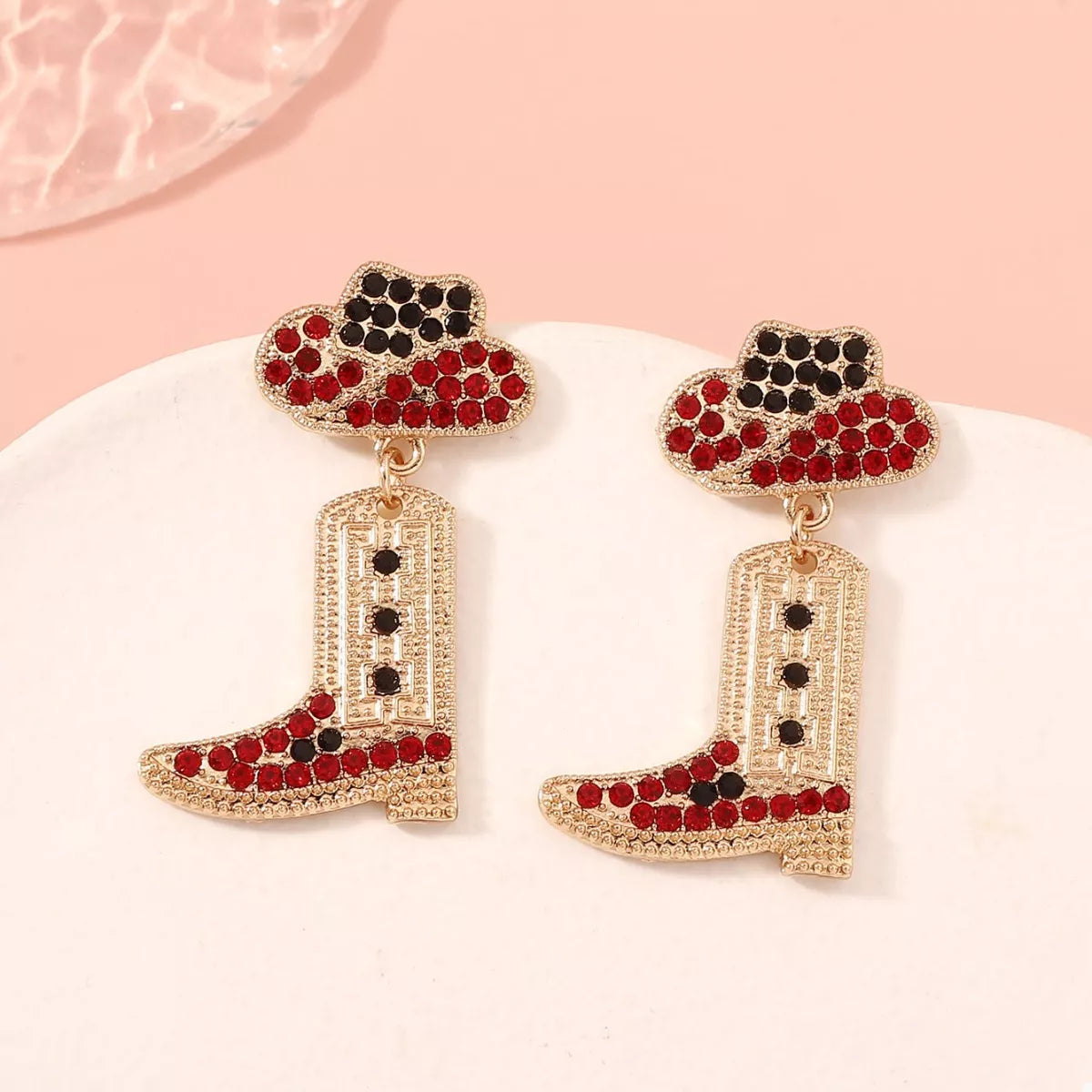 Fashorio Red / onesize Rhinestone Cowboy Boot Dangle Earrings