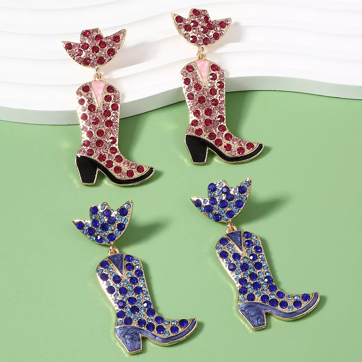 Fashorio Rhinestone Cowboy Boot Dangle Earrings