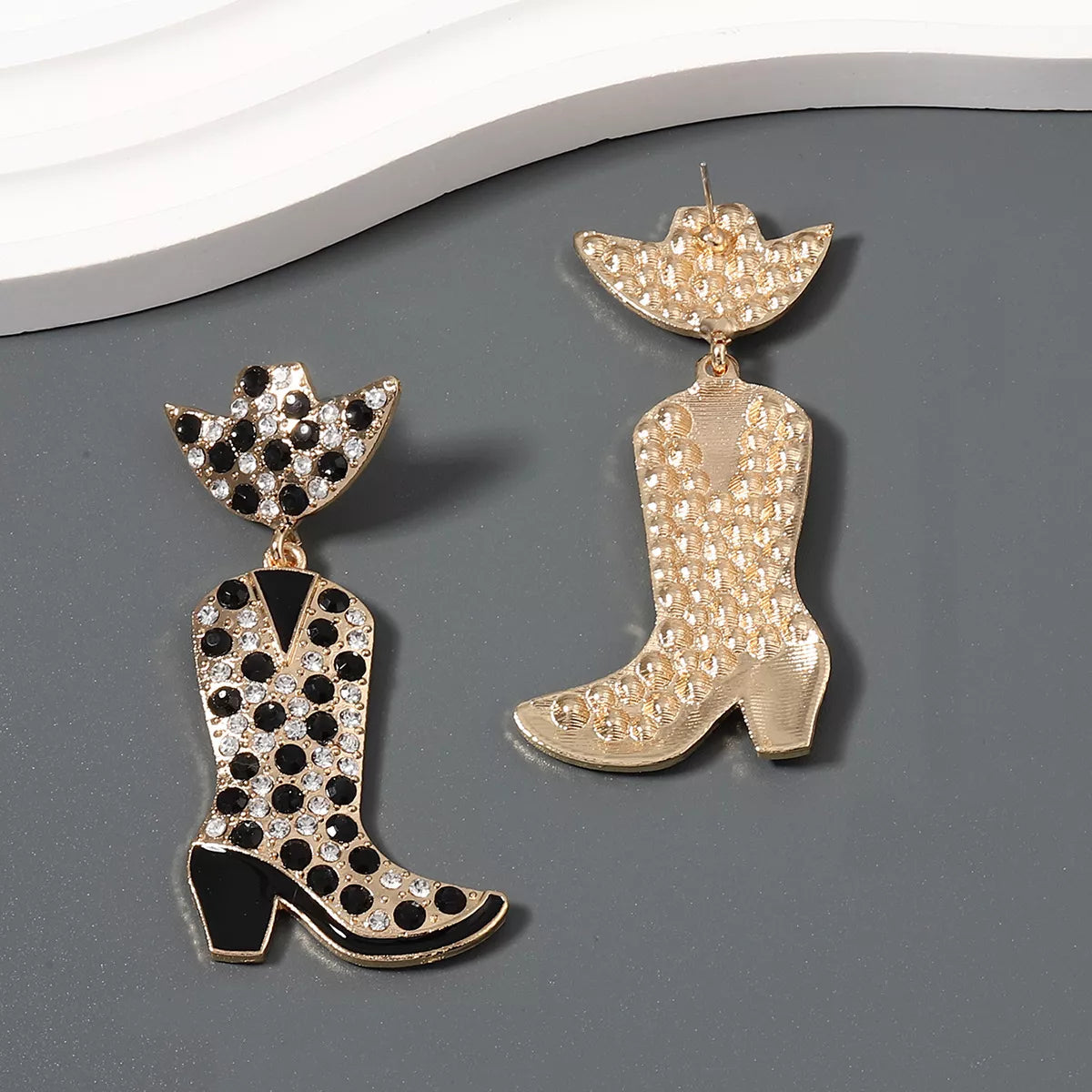 Fashorio Rhinestone Cowboy Boot Dangle Earrings