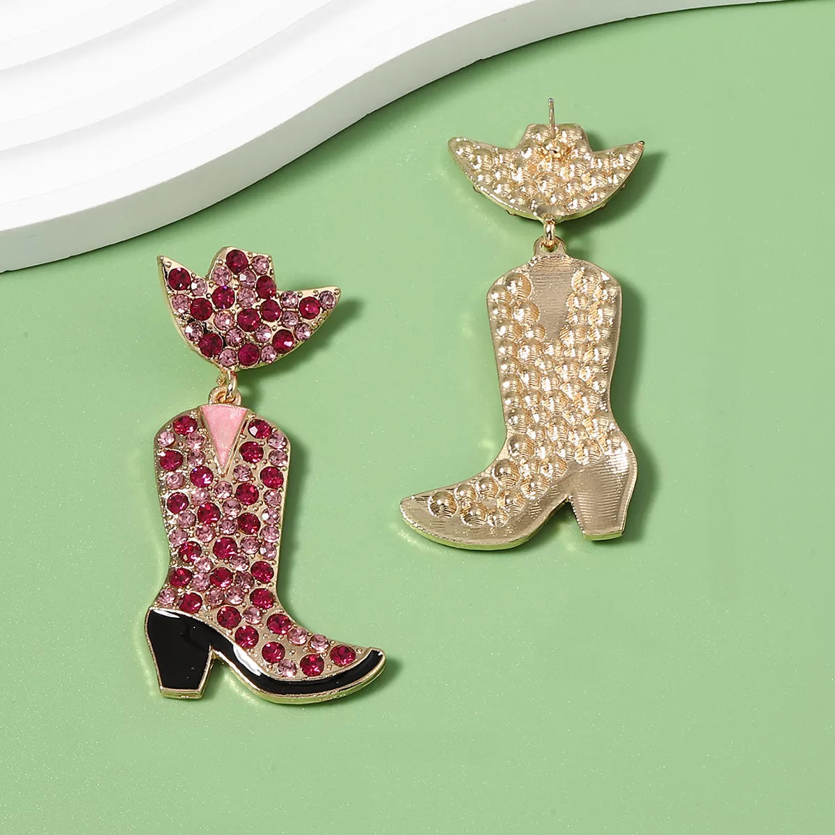 Fashorio Rhinestone Cowboy Boot Dangle Earrings
