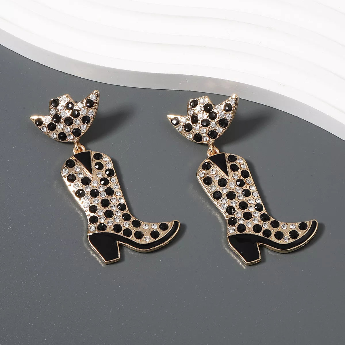 Fashorio Rhinestone Cowboy Boot Dangle Earrings