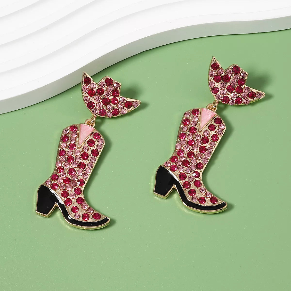 Fashorio Rhinestone Cowboy Boot Dangle Earrings