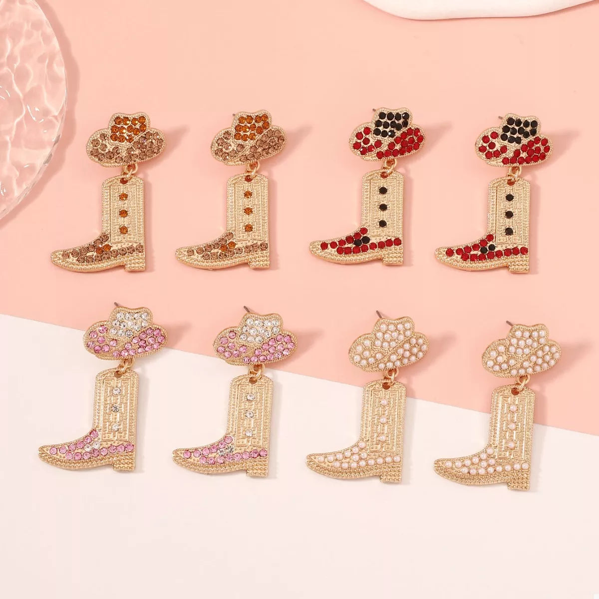 Fashorio Rhinestone Cowboy Boot Dangle Earrings
