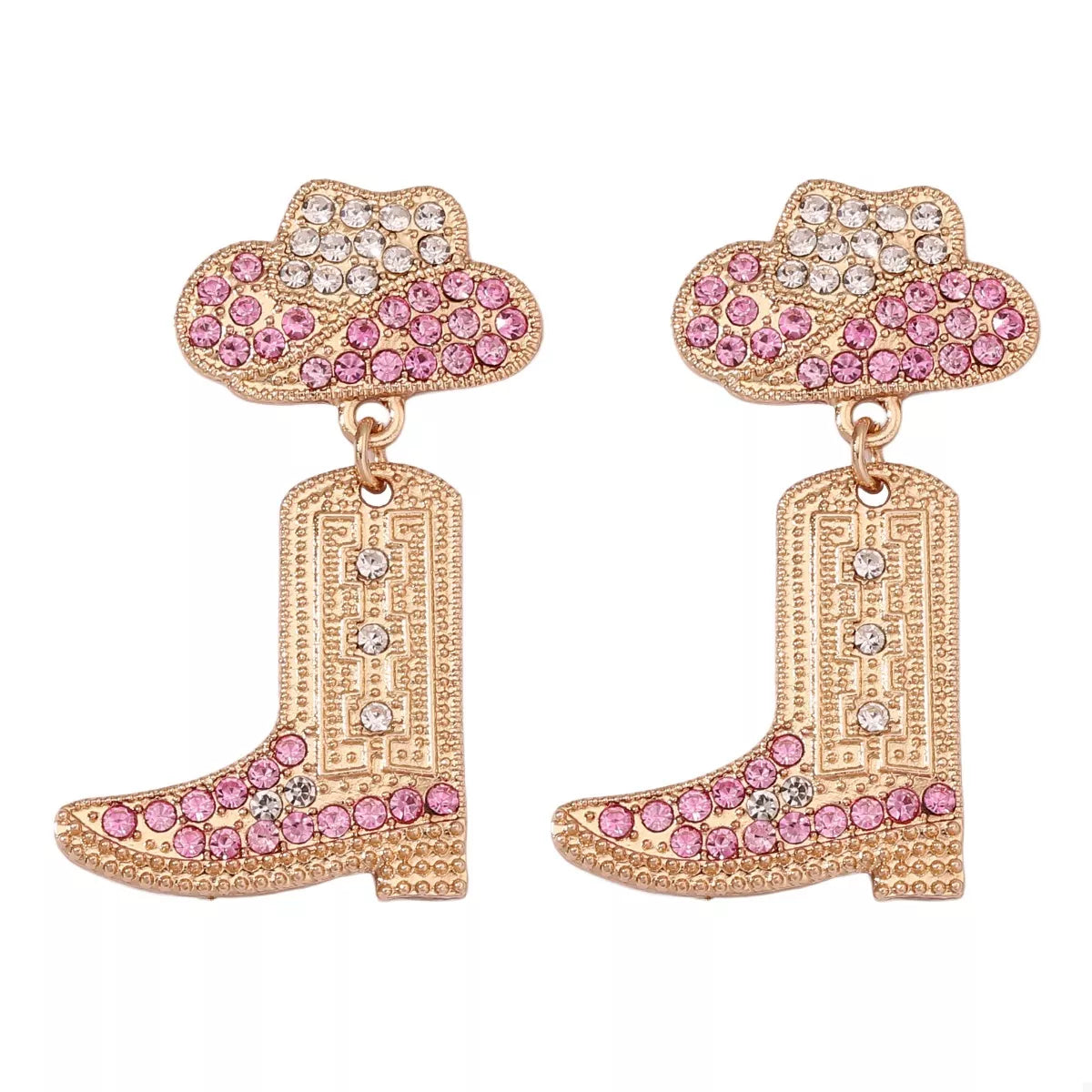 Fashorio Rhinestone Cowboy Boot Dangle Earrings