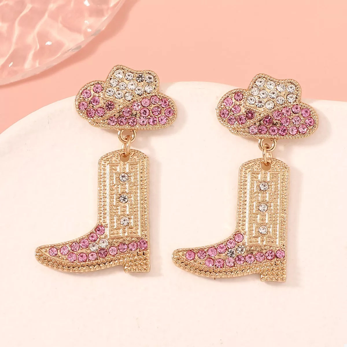 Fashorio Rhinestone Cowboy Boot Dangle Earrings