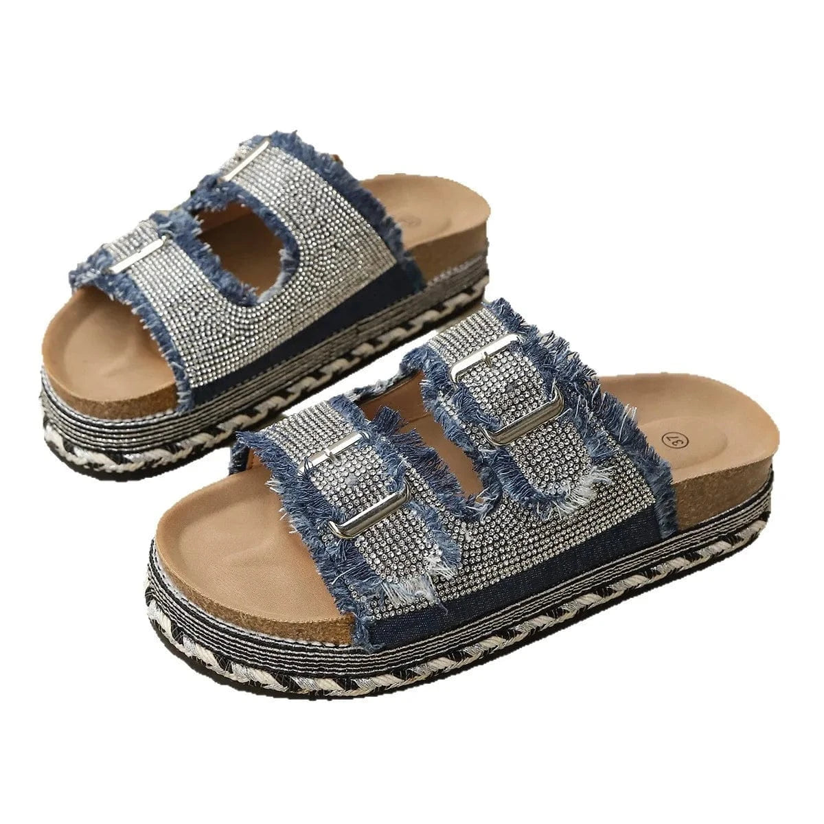 Rhinestone Double Buckle Platform Sandals - Fashorio