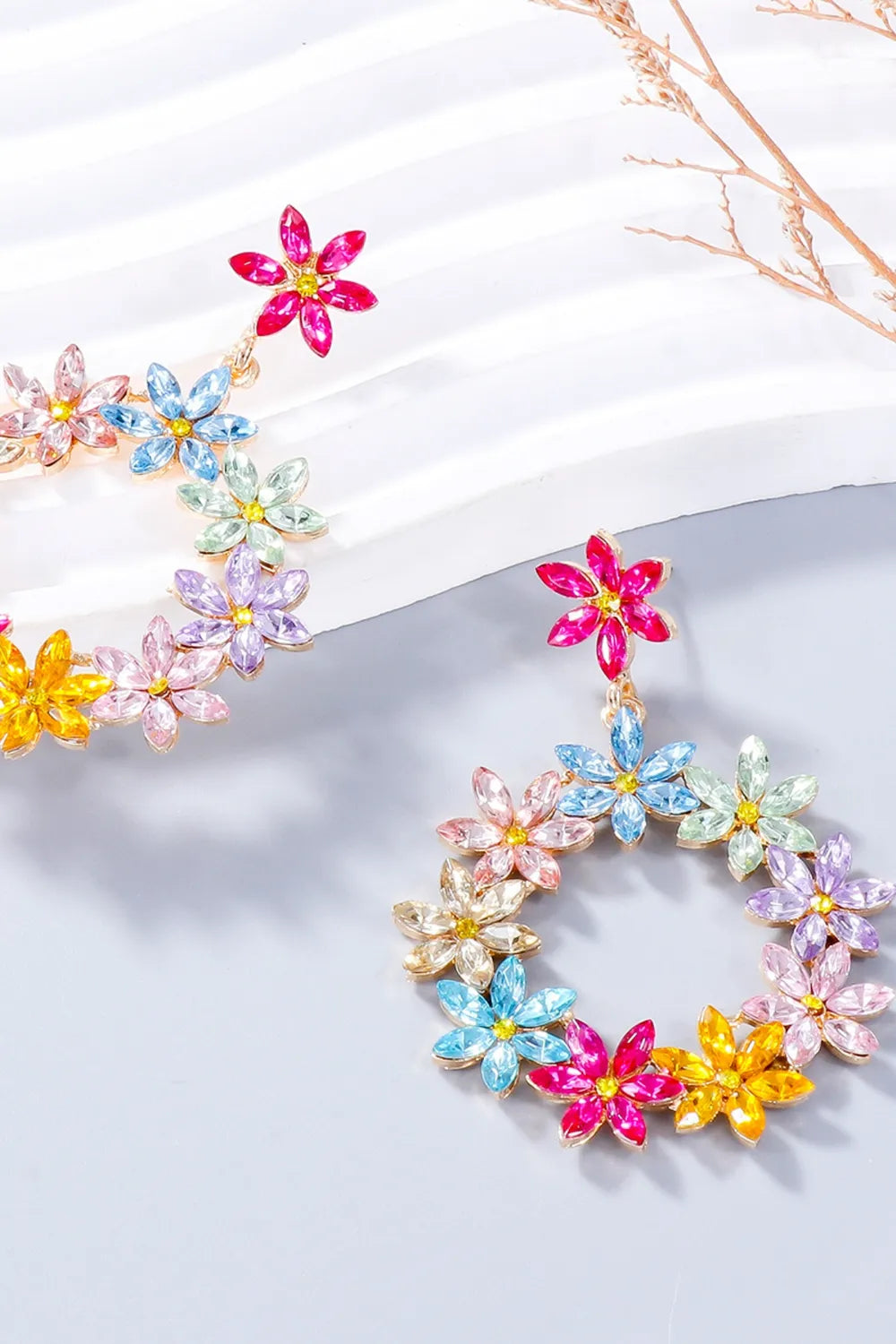 Fashorio Rhinestone Flower Dangle Earrings