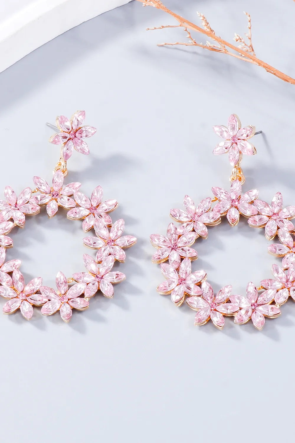 Fashorio Rhinestone Flower Dangle Earrings
