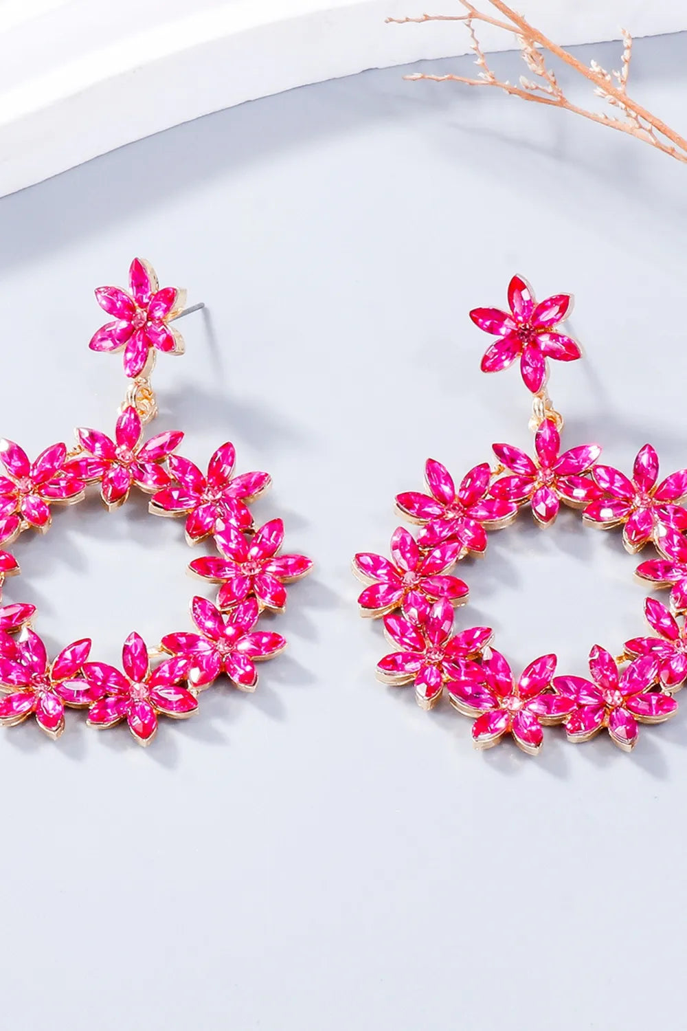 Fashorio Rhinestone Flower Dangle Earrings