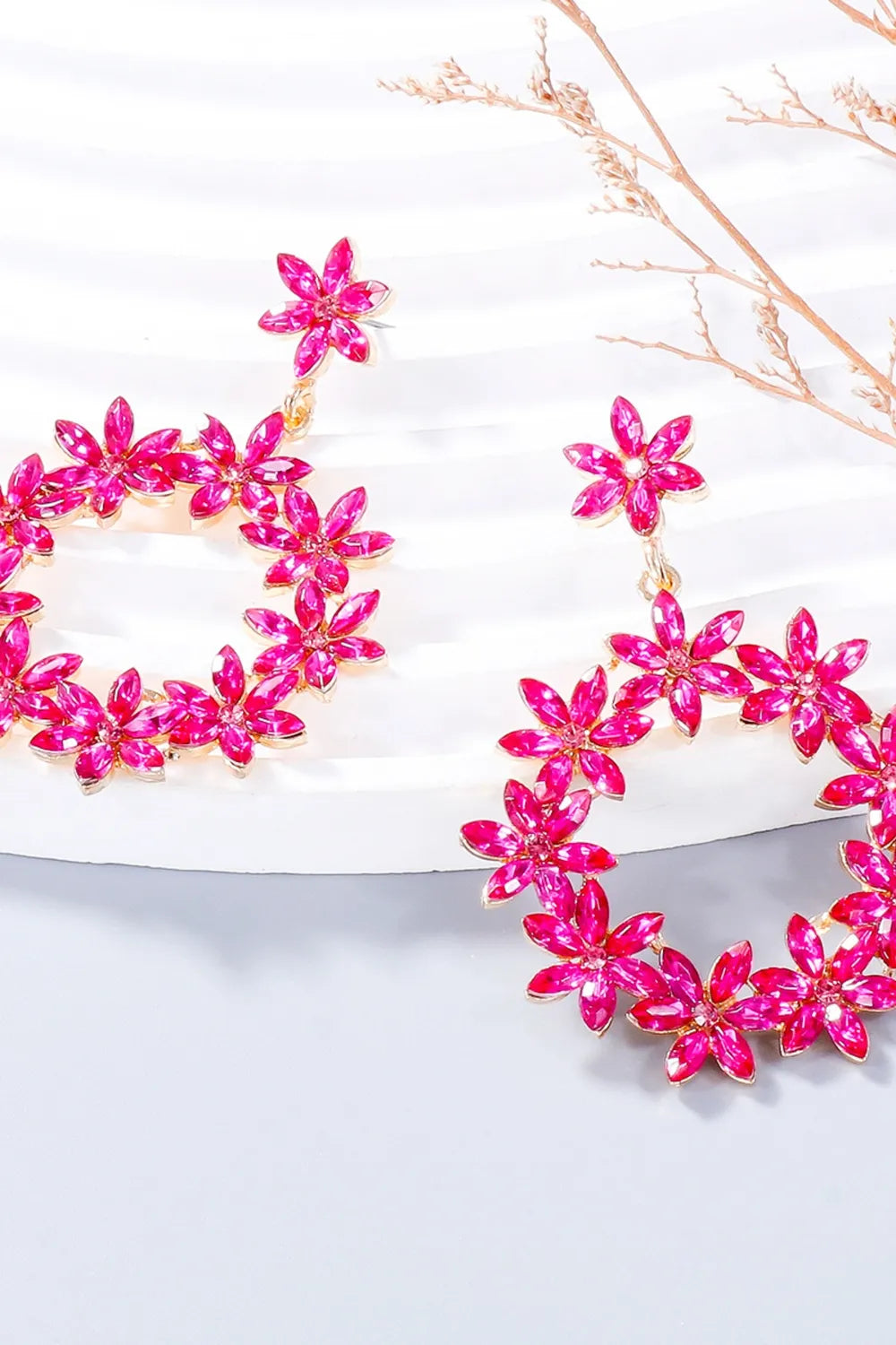 Fashorio Rhinestone Flower Dangle Earrings