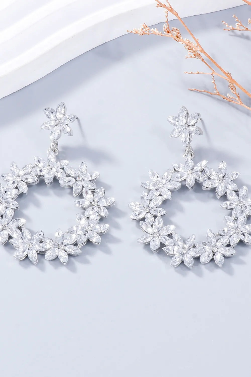 Fashorio Rhinestone Flower Dangle Earrings