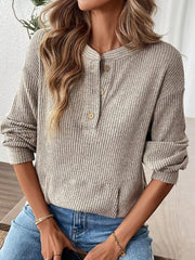Fashorio Ribbed Button Detail Long Sleeve T-Shirt