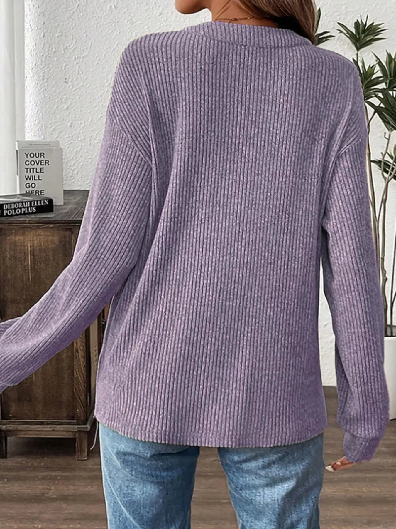Fashorio Ribbed Button Detail Long Sleeve T-Shirt