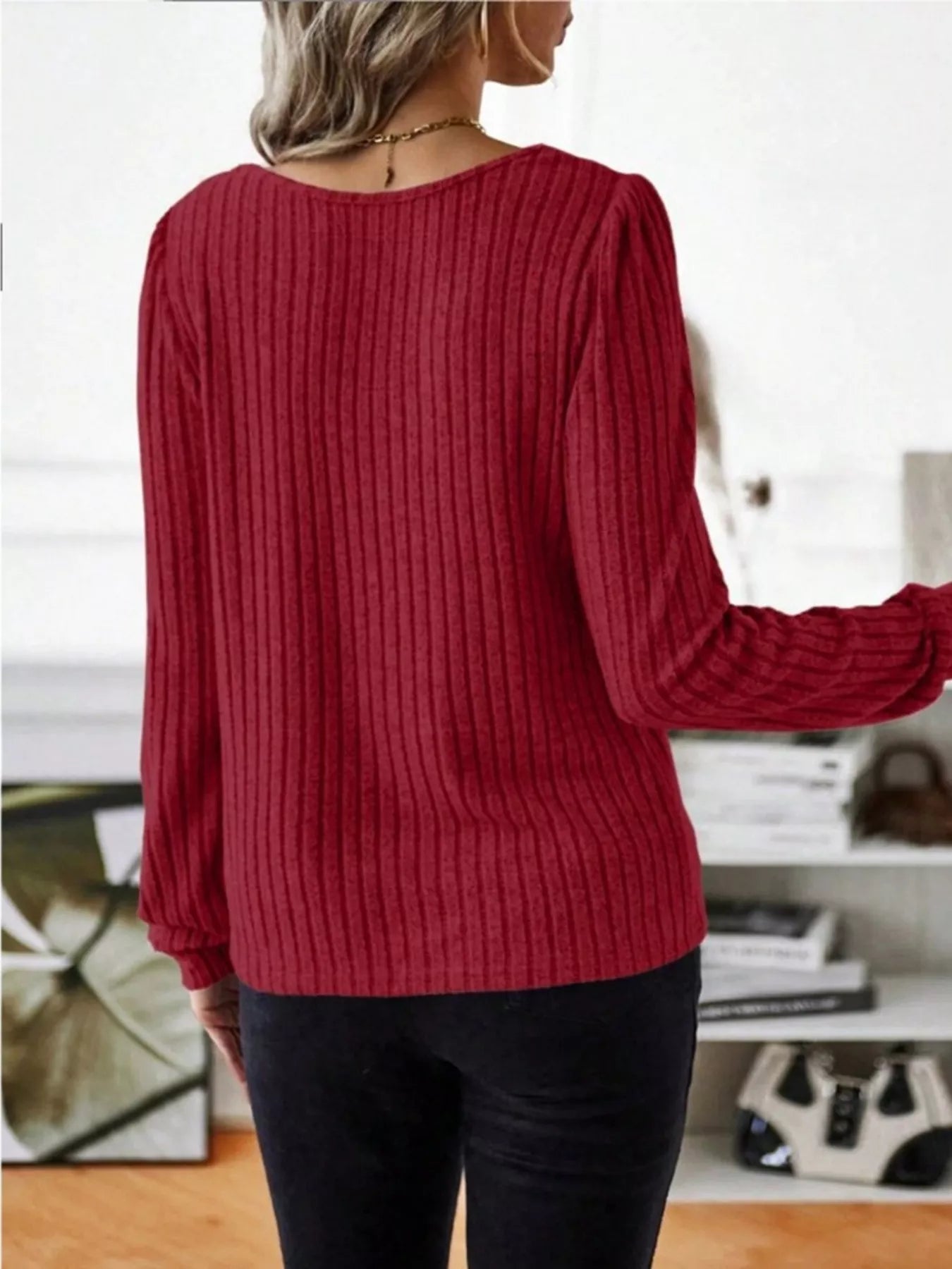Fashorio Ribbed Knit Long Sleeve T-Shirt