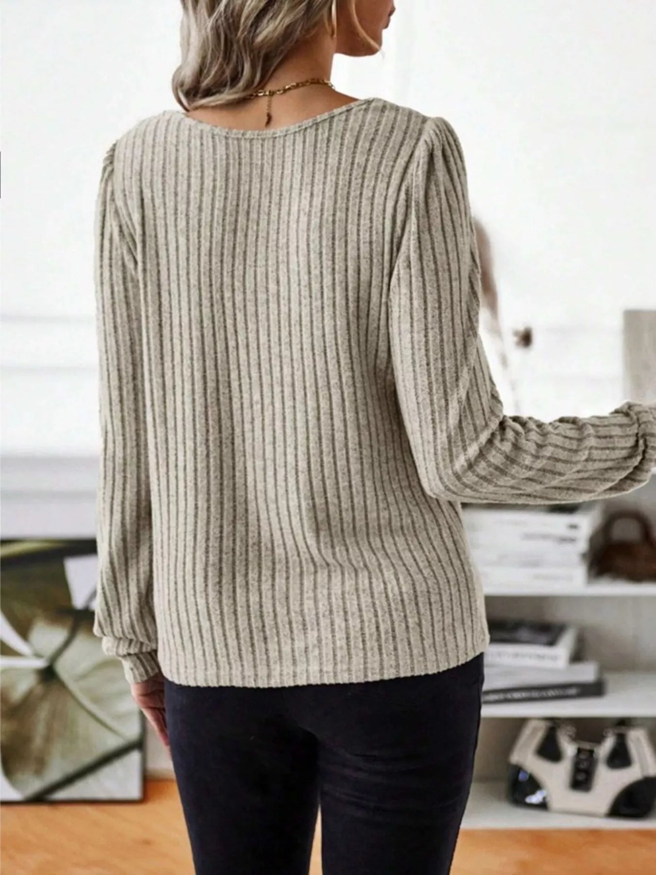 Fashorio Ribbed Knit Long Sleeve T-Shirt