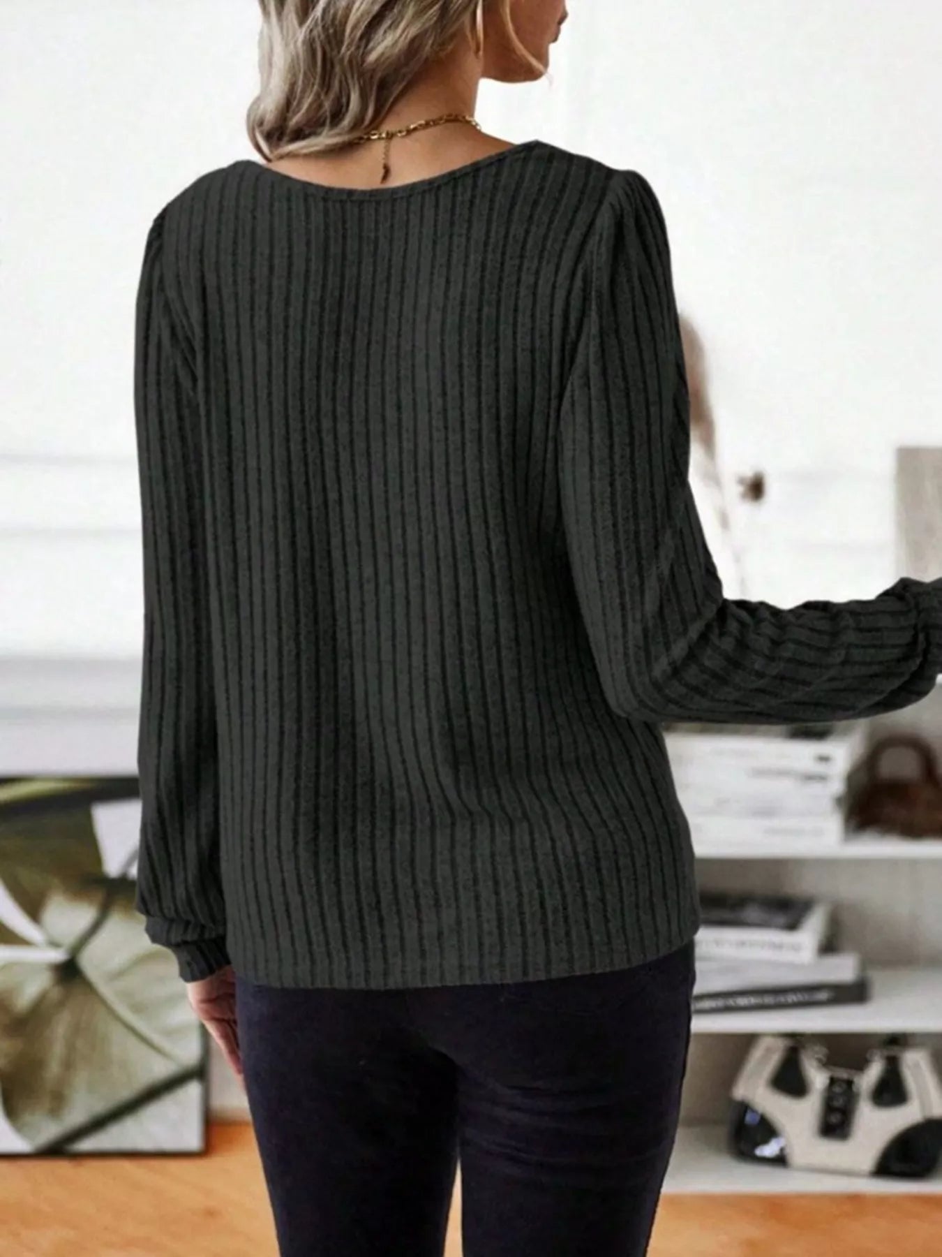 Fashorio Ribbed Knit Long Sleeve T-Shirt
