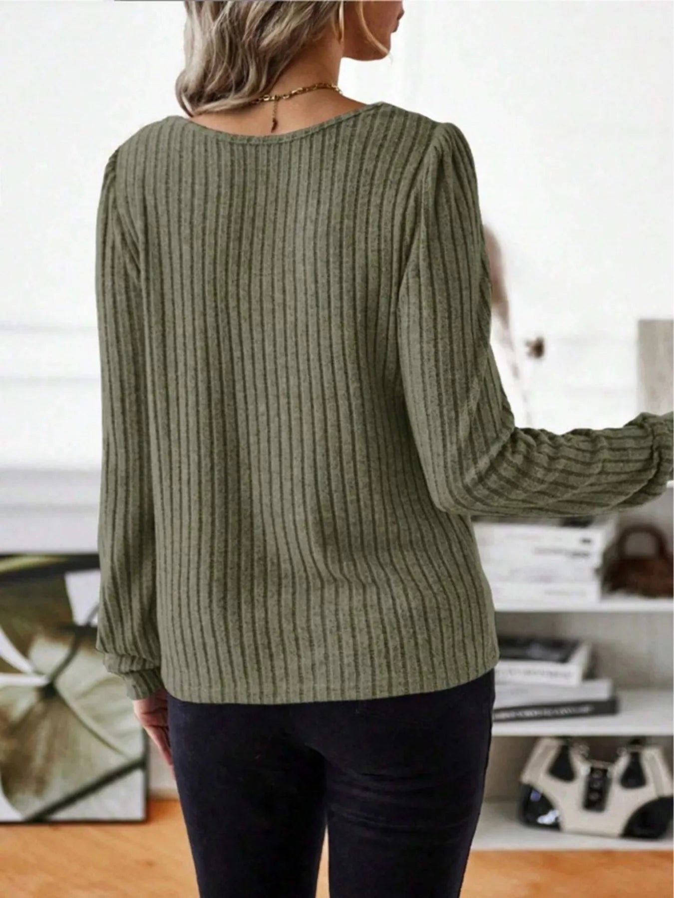 Fashorio Ribbed Knit Long Sleeve T-Shirt