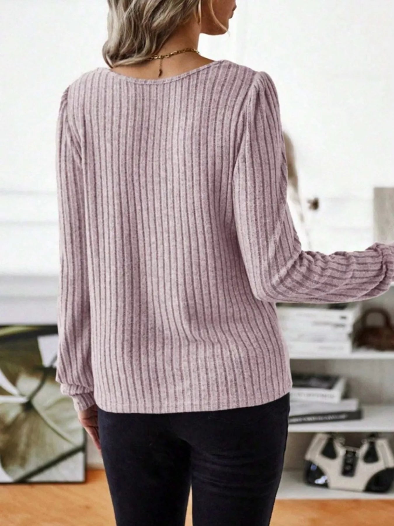 Fashorio Ribbed Knit Long Sleeve T-Shirt