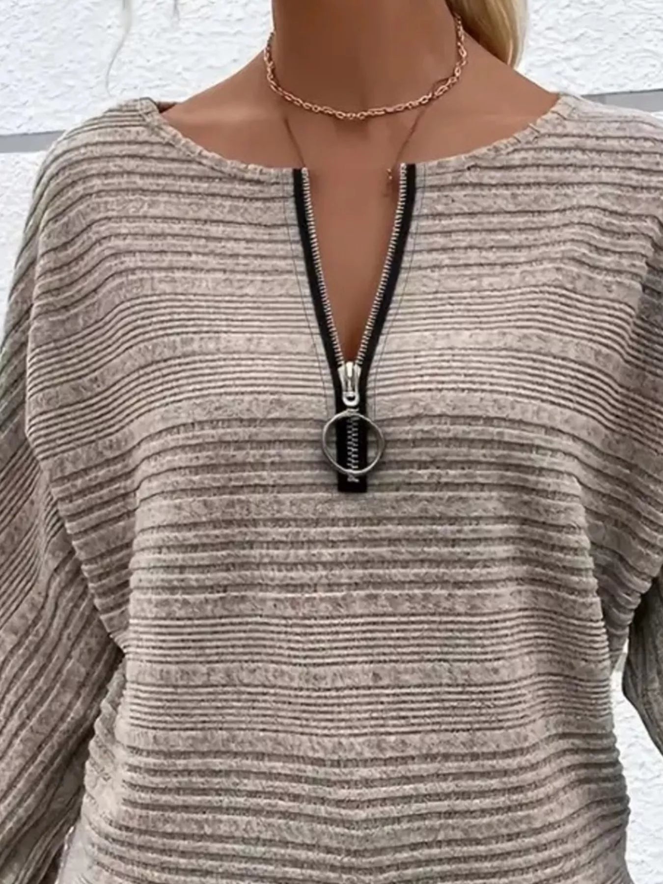 Fashorio Ribbed Knit Quarter Zip Sweatshirt