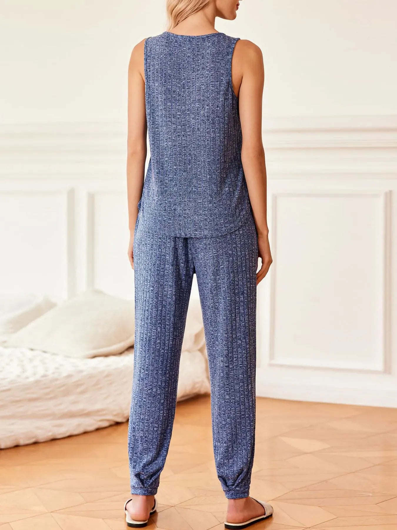 Fashorio Ribbed Knit V-Neck Tank and Pants Lounge Set