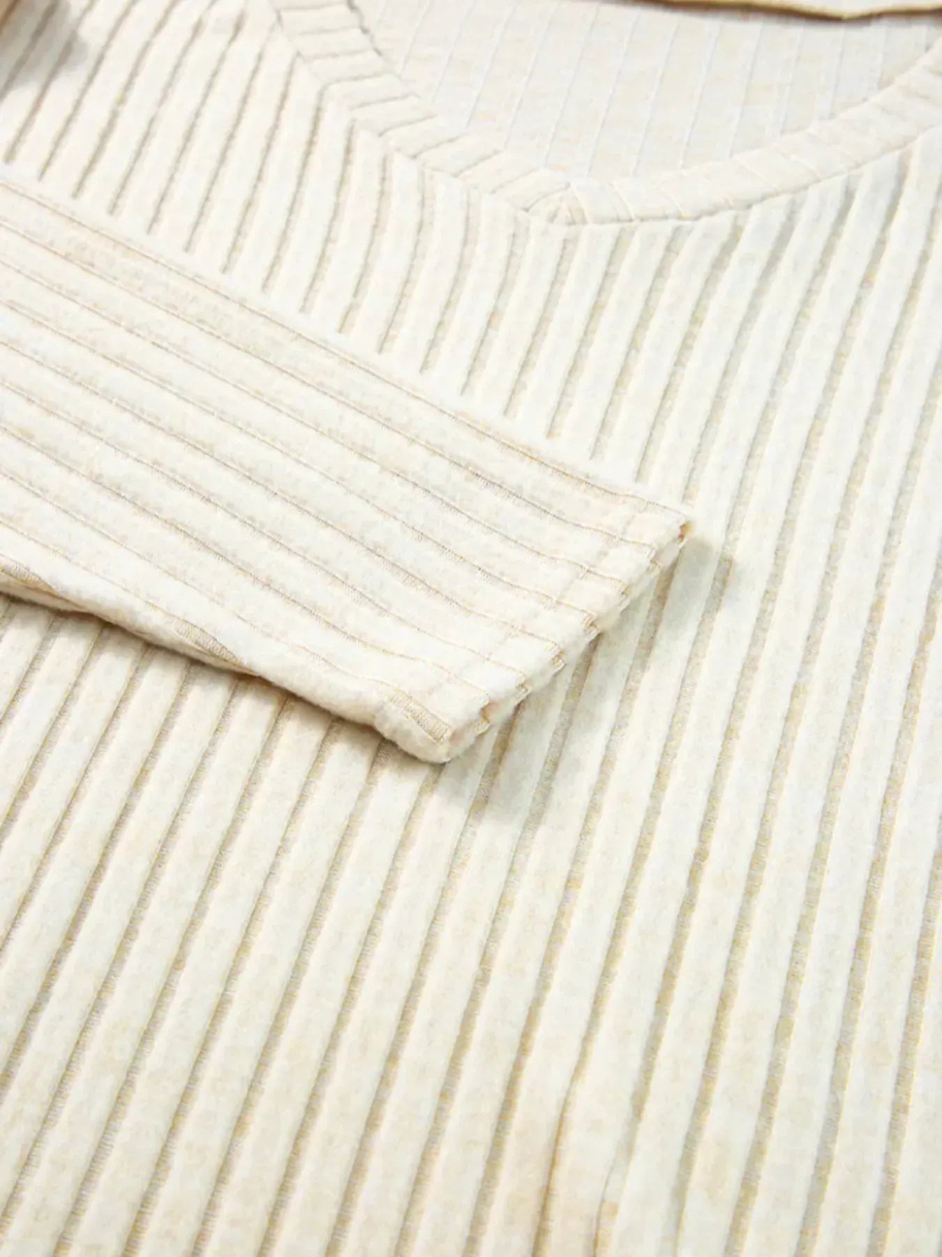 Fashorio Ribbed Knit V-Neck Top and Pants Lounge Set