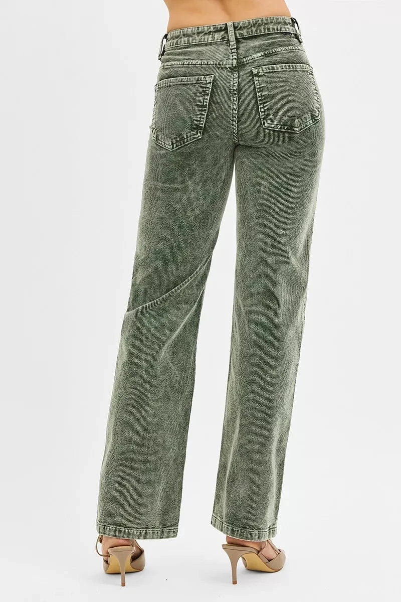 RISEN Tummy Control Mid Rise Straight Leg Corduroy Pants - Fashorio