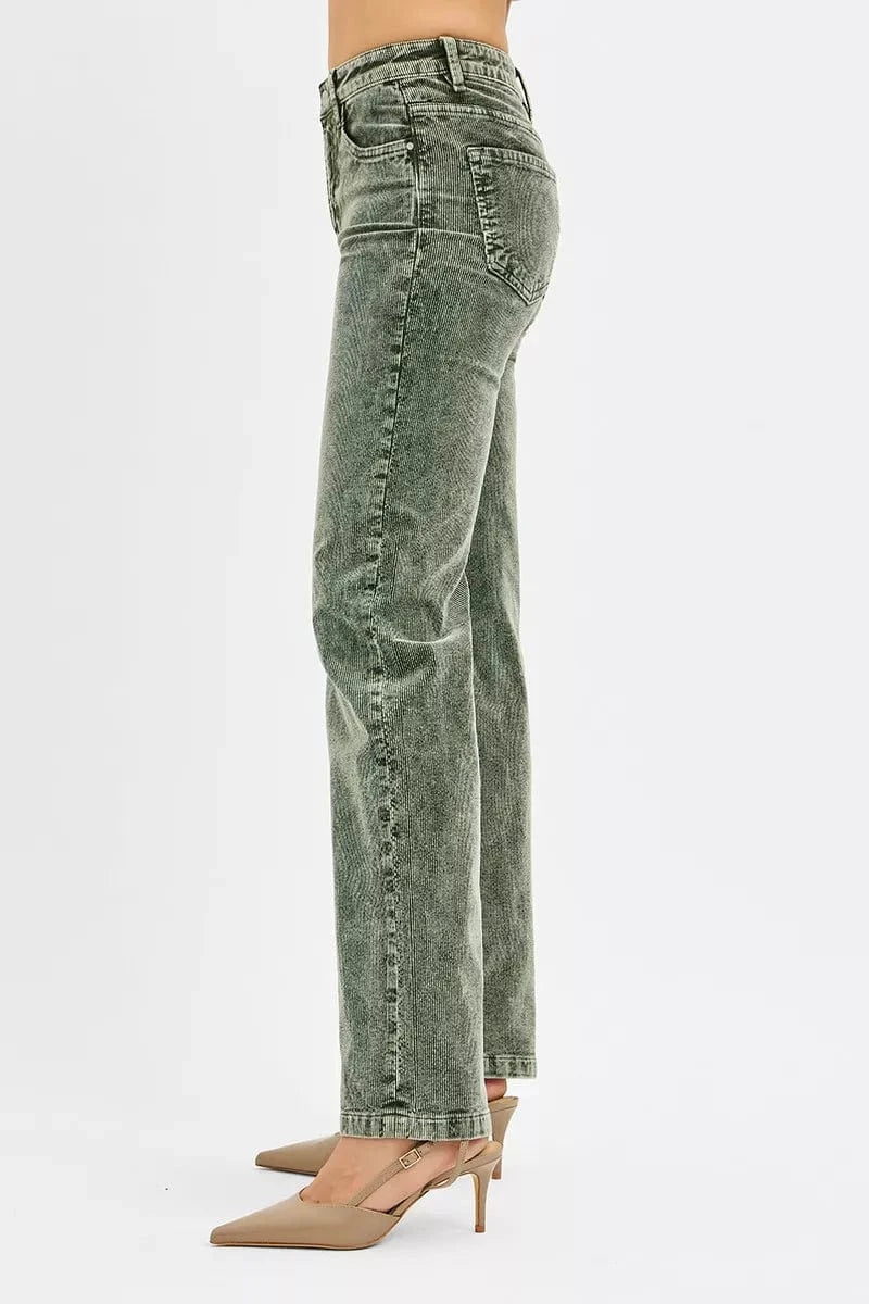 RISEN Tummy Control Mid Rise Straight Leg Corduroy Pants - Fashorio