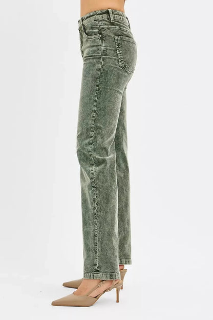 RISEN Tummy Control Mid Rise Straight Leg Corduroy Pants - Fashorio
