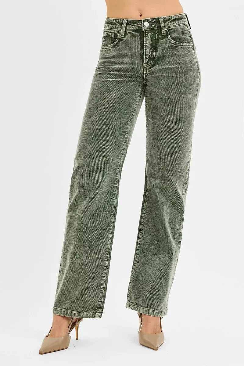 RISEN Tummy Control Mid Rise Straight Leg Corduroy Pants - Fashorio