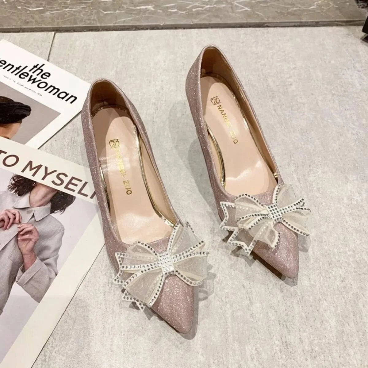 Bow Point Toe Pumps Rose Gold - Fashorio